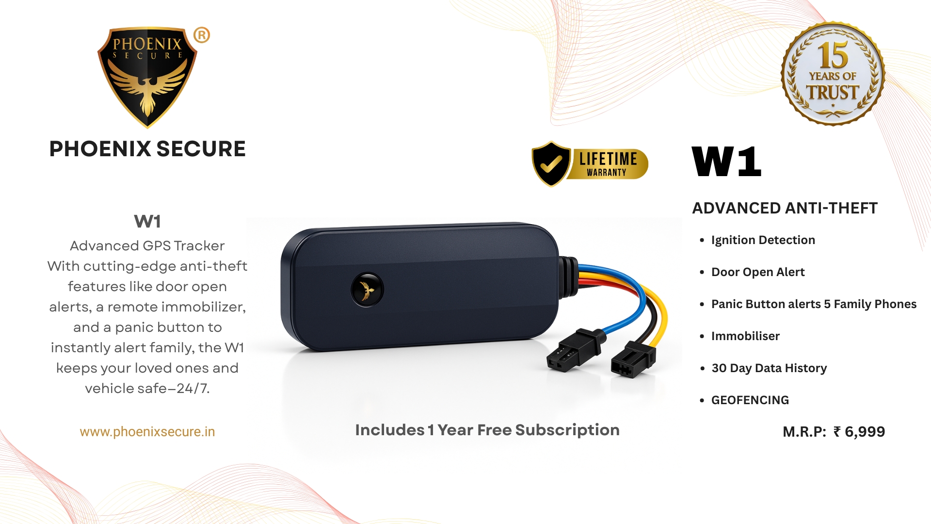Phoenix Secure GPS tracker hardware shown alongside the consultation form